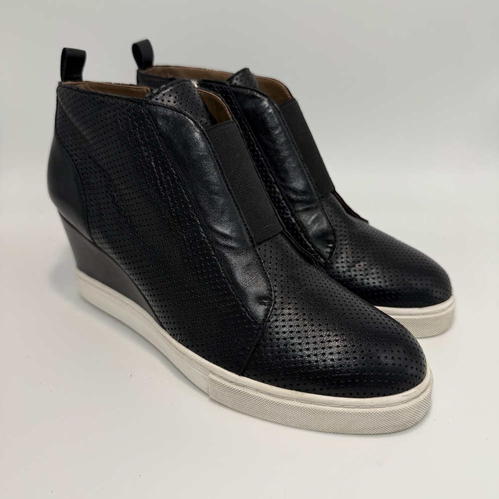 Linea Paolo Womens Felicia Boot Size 6.5M Black Leather Hidden Wedge Heel Bootie